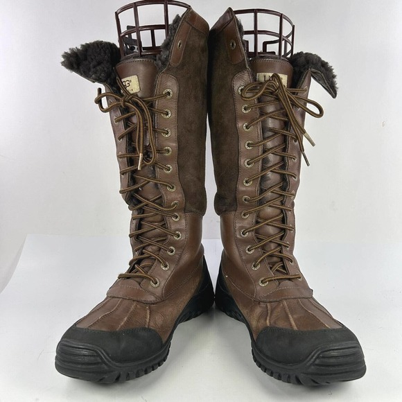 UGG Australia Women’s Adirondack Tall Brown Boot US 10 Sheepskin 12 Eyelet Boots - Picture 3 of 12